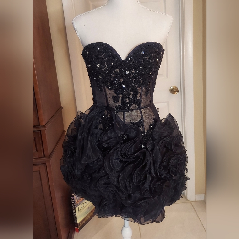 Elegant Sherri Hill Black Strapless Sequin Dress